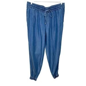 Calvin Klein Blue Denim Chambray Pull On High Rise Jogger Pants